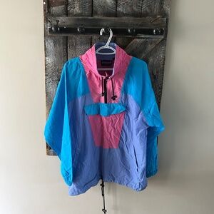 Women's Vintage Light Weight Colour Block Half Zipper Pull Over Jacket